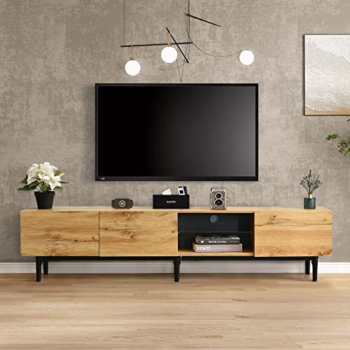 Oyemige Mobile TV Basso, Mobile TV Sospeso In Legno, Console Multimediale Da Soggiorno Con Luci LED Variabili, Mobile TV Con Tre Armadi E Tre Ante, Ampio Spazio Di Archiviazione, 175x31x40 cm