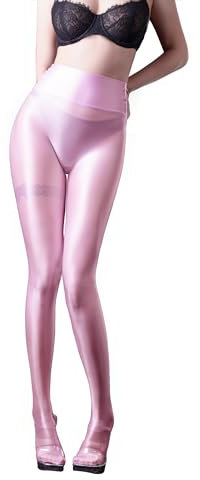 SOFSOT Ultra-durchsichtige Workout-Leggings, glänzende Strumpfhose für Damen, Kontrolle von oben bis zur Taille, Strumpfhose, Bauchkontrolle, glänzender Slip-Schlauch, Helles Pink, S