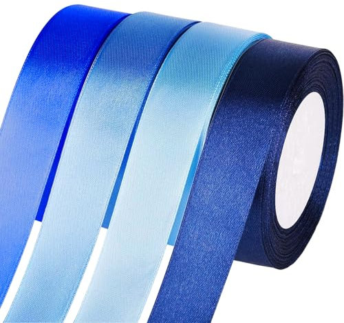 Jyvex Lot de 4 rouleaux de ruban de satin bleu, 25 mm x 22 m, pour cadeaux de mariage et d'anniversaire, décoration