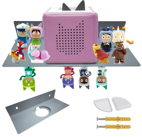 heqxwl Vollmagnetisches Tonie-Regal für Kinderzimmer, Tonie-Wandregal, Ausschnitt-Design, Metall-Wandregal mit Schlagdichtung, für Puppen, Tonie-Spielzeug, Boxen, etc [30x13x5 cm]. (Grau)