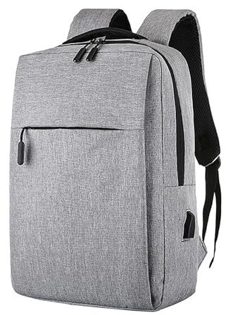 XUEHOU Mochila Escolar para Adolescentes Mochila para Ordenador Portátil Mochila Escolar Mochila para Portátil 14 Pulgadas Mochila Deportiva Impermeable Gris con Puerto de Conexión para Unisex