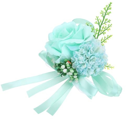 QUARKZMAN Poignet Corsage Fleurs Artificielles Bracelets Lot 1 Rose Poignet Mariée Marié Décoratif pour Mariage Cérémonie Bal Fête Anniversaire, 12x10cm Turquoise