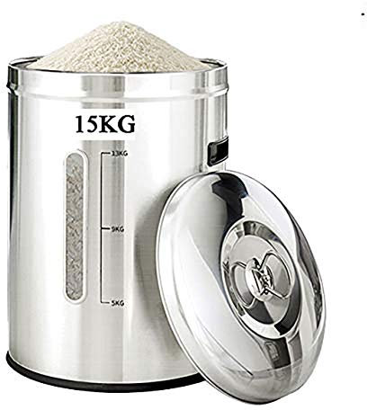Stainless Steel Rice Dispenser and Storage Container with Lid 15KG/25KG Capacity for Kitchen Organization and Food Preservation
