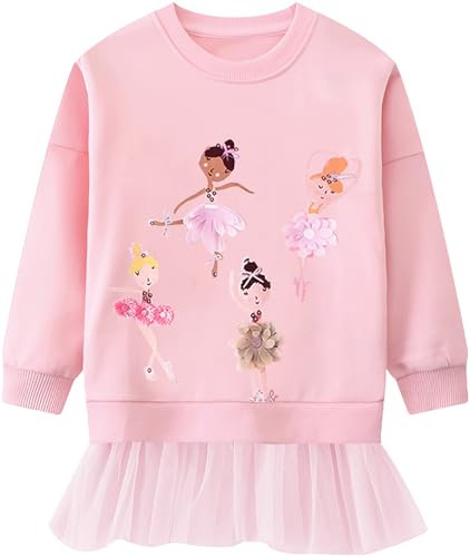 CM-Kid Mädchen Sweatshirts Langarm Pullover Baumwolle Kinder Sticken Shirts Winter Warm Tops 6 7 Jahre Prinzessin Rosa Gr.122