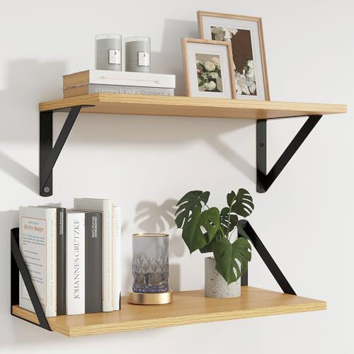 Feihorrm Beige Schweberegal, Wandregal, Regal Wand 2er Set, Holzregal, Tief 20 cm, Breit 40 cm Bücherregal für Wohnzimmer, Schlafzimmer, Badezimmer, Küche, Beige, 40 x 20 x 12.5 cm