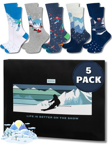 soxo Ski Socken Herren Geschenke Für Frauen Lustige Männer Geschenk Piste Socke Warme Fur Winter 40-45 Skifahren 5 Paar