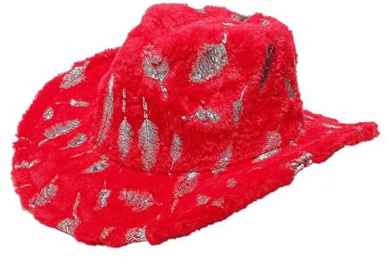 Amagogo Weihnachtlicher Cowboyhut mit breiter Krempe für Kostümpartys, Bühnendekoration, Rote Feder