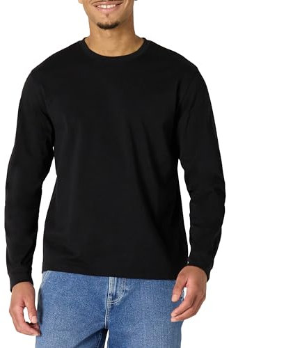 Amazon Essentials Men's Heavyweight Relaxed-Fit Long-Sleeved T-Shirt, Black, L