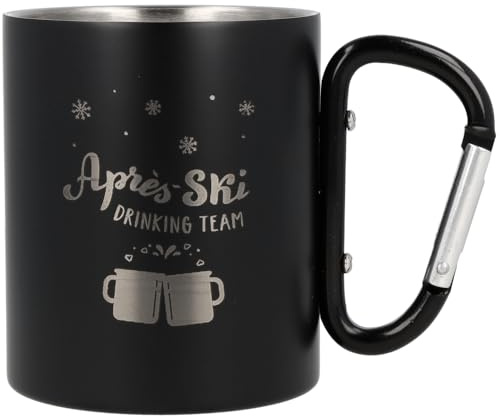 Spruchreif | Edelstahlbecher mit Karabinerhaken Henkel mit Gravur Après Ski“| Geschenk Ski | Skiurlaub
