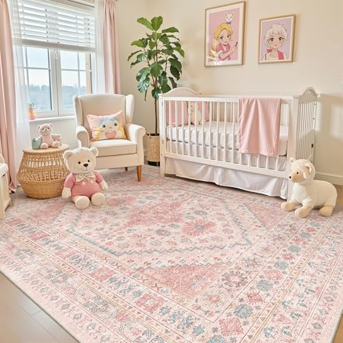 zesthome Pinker Teppich, 12,7 x 17,8 cm, für Schlafzimmer, schmutzabweisend, waschbar, für Kinderzimmer, Wohnzimmer, Heimdekoration, Mädchen-Teppich (Rosa/Blau, 1,5 x 17,8 cm)