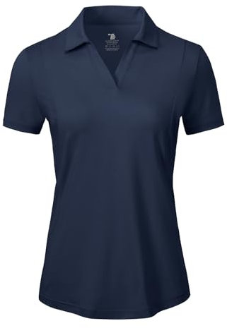 donhobo Damen Poloshirt UPF 50+ Kurzarm Golf Tennis Polo Shirts V-Ausschnitt Tops UV Schutz Schnelltrocknend Sportshirt Casual Sommer T-Shirts, Marine, L