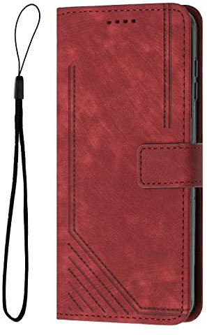 Ucikov Case for Apple iPhone X/XS, Scratch-Resistant Leather Wallet Case with Magnetic Clasp for Apple iPhone X/XS, Red