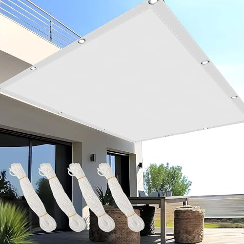 Sonnenschutz Markise 2 x 3.1 m Wetterschutz Sonnenschutz Leinwand mit Ösen Segeltuch 4 × 1.5 M Seile für Garten Terrasse, Weiß