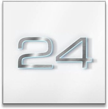 Metzler LED-Hausnummernschild aus Edelstahl in Schneeweiß | Beleuchtetes 3D-Design | 20x20 cm | Individuelle Gravur | Witterungsbeständig & Energiesparend | Made in Germany