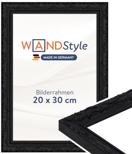 WANDStyle schwarzer Bilderrahmen 20x30 Holz, Bilderrahmen Schwarz Vintage | Hochwertiger Holzbilderrahmen Antik, Posterrahmen zum Aufhängen, Rahmen 30x20 cm, Fotorahmen H530 Made in Germany
