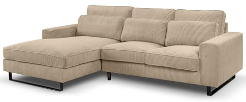 Homes & Jones Ecksofa Bolivia – Stilvolles Cord-Sofa mit Récamiere – Komfortable Kaltschaum-Polsterung & FSC-Holzgestell – Moderne Couch