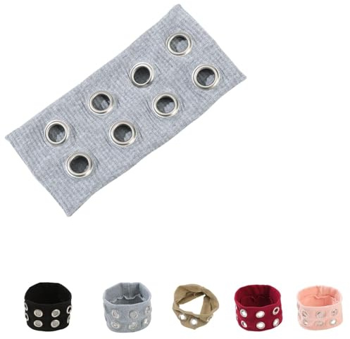 Elastisches Stirnband Ausgehöhlten, Ausgehöhlten Stirnband Frauen, Elastisches Haarband Ösen, Haarreif Elastisch Breites, Haar-Accessoires, für Metallrock und Punk-Enthusiasten(Grau)