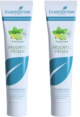 Natürliche Zahnpasta mit Bio-Xylit & Fluorid – vegane Naturkosmetik, ohne Titandioxid & Mikroplastik – nachhaltige Kreislauftube – 2er Set Fresh Lime