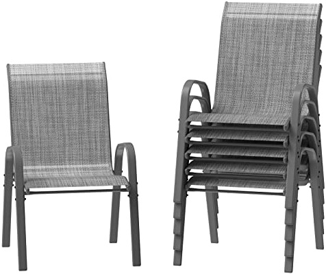 Amopatio Gartenstühle Stapelbar 6er Set, Hochlehner Stapelstühleaus Textilene und Metallgestell, Breiter 55cm Terrassenstühle Balkonstuhl mit Armlehnen Wetterfest,60 x 72 x 96 cm, Anthrazit