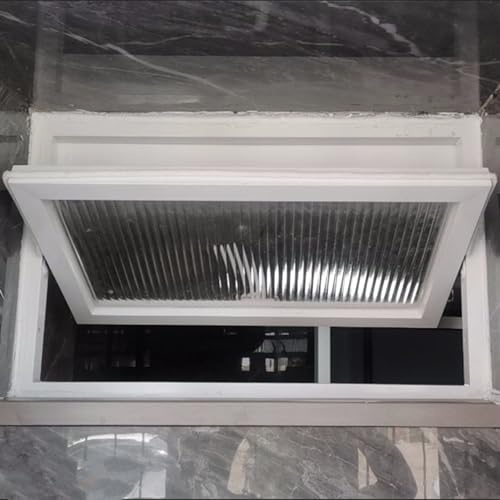 Ventanas Ventana Pivotante Horizontal con Vidrio Acanalado, Ventanas de Ventilación para Baño con Marco de Aluminio, Ventana de Reemplazo de Montaje(White,60x40cm/23.6x15.7in)