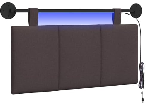 vidaXL Hängendes Kopfteil Mit LED Licht Dunkelbraun Stoff, Schlafzimmer, Rechteckig, Modern, Wandmontage, Anpassbares Kopfteil, Ergonomisch, Platzsparend, Akzentpaneel