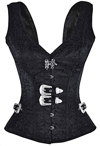 Imbry Vintage Corsagetop Damen Korsett mit Nieten Gothic Steampunk Schwarz (S, Schwarz)