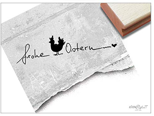 Stempel Osterstempel FROHE OSTERN mit Huhn, Handschrift - Textstempel für Ostergrüße Karten Geschenkanhänger Geschenk Osterdeko - zAcheR-fineT