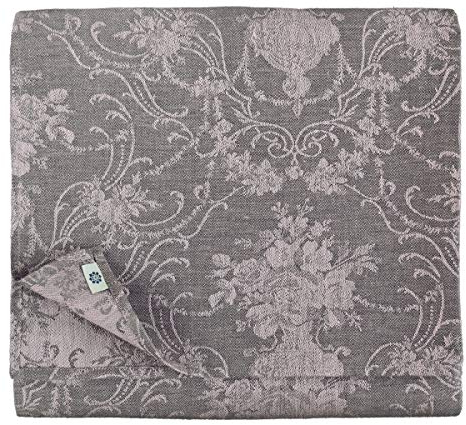 Linen & Cotton Luxus Jacquard Tischdecke Tischtuch Tischwäsche Roseus mit Damast Muster -100% Leinen, Rose/Grau (147 x 300 cm) Lang Festliche Rechteckige Home Küche Dekoration Gastronomie Geburtstag