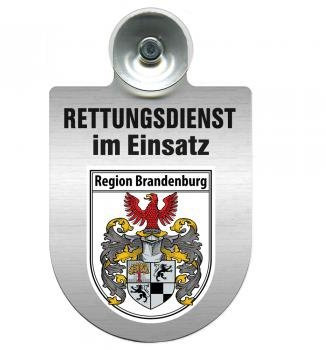 Einsatzschild Windschutzscheibe incl. Saugnapf - Rettungsdienst im Einsatz - incl. Wappen nach Wahl - 309354 Farbe Region Brandenburg