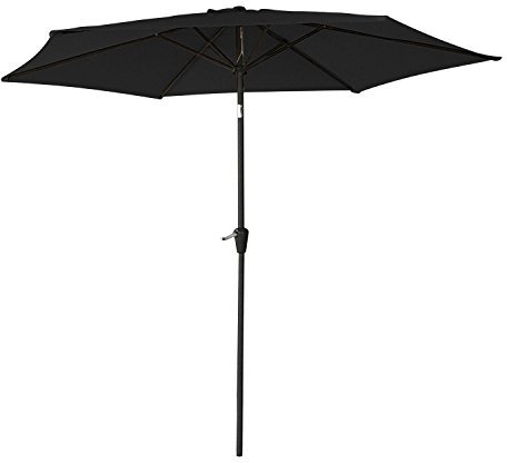 Happy Garden Parasol droit HAPUNA rond 2,70m de diamètre noir avec manivelle. Parasol droit inclinable.