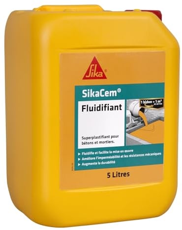 SikaCem Fluidifiant, Superplastifiant pour mortiers et béton, réducteur d'eau, haute durabilité, idéal plancher chauffant, 5L
