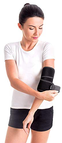 TOROS-GROUP Ellenbogenbandage aus Neopren, Schmerzlinderung, verstellbare Verstärkung, Klettverschluss, rutschfest, Universalgröße, für Damen, Herren, rechts, links, schwarz