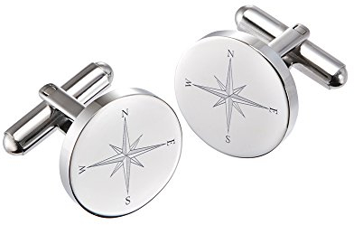 Gravado runde Manschettenknöpfe aus Edelstahl mit Kompass Gravur, Anzug Accessoire, Inklusive Geschenkbox, Herren Schmuck