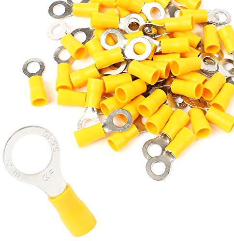 50x Ringkabelschuhe Teilisoliert PVC Anschlussklemme Kabelschuh Kabel-Verbinder aus Kupfer verzinnt in gelb 4,0-6,0 mm² Loch-Ø M8 50 Stück