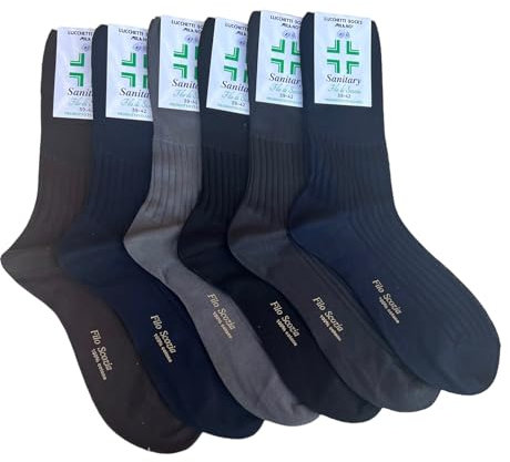 Lucchetti Socks Milano 6 PAIA calze da uomo sanitarie filo di scozia 100% cotone rimagliate Made in Italy (IT, Numero, 39, 42, Regular, Regular, Assortiti Scuri)