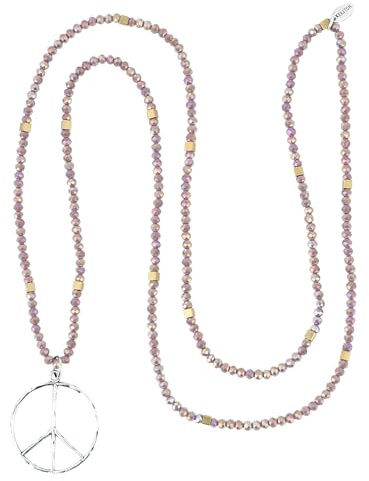 KELITCH Classic Peace Anhänger Halskette Love Hippie Frosted Crystal Beaded Halsketten