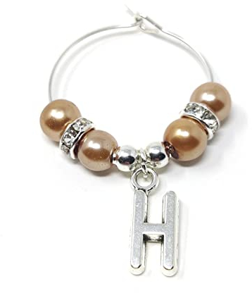 Personalised Gold Pearl Initial Letter Wine Gin Prosecco Glass Charms Hen Wedding Christmas Party