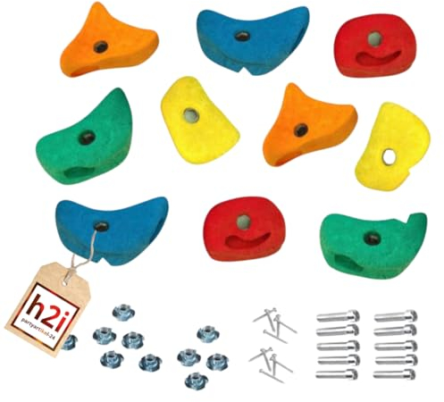 h2i Klettergriffe Kinder & Erwachsene | Klettersteine inkl. Befestigungsmaterial | Bunte Bouldergriffe für Spielturm & Kletterwand | Kletterwand Griffe für Indoor & Outdoor | 10 Stück (mittel)