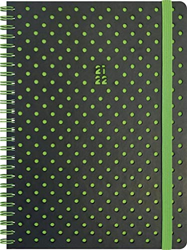 BRUNNEN 1072145162 Schülerkalender 2021/2022 (18 Monate) „Grey & Green“ 2 Seiten = 1 Woche, Blattgröße 14,8 x 21 cm, A5, Kunstleder-Einband mit Lochmuster