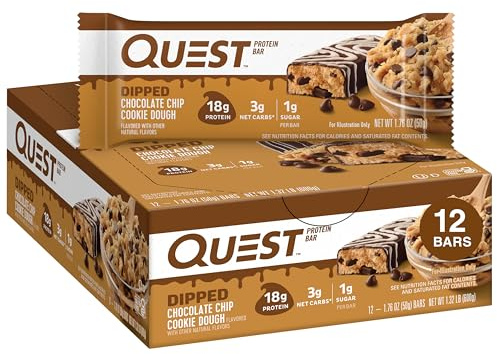 Quest Nutrition Dipped Chocolate Chip Cookie Dough Protein Bars, 12 Count
