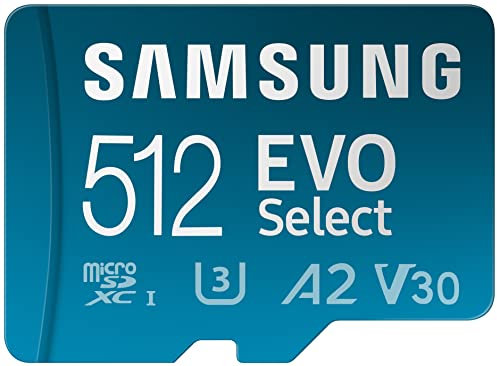 SAMSUNG EVO Select Micro SD-Memory-Card + Adapter, 512GB microSDXC 130MB/s Full HD & 4K UHD, UHS-I, U3, A2, V30, Expanded Storage for Android Smartphones, Tablets, Nintendo-Switch (MB-ME512KA/AM)