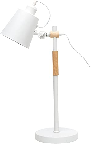 Bel Air Home - OSLO Schreibtischlampe in Weiß aus Metall mit Holzdetails, höhenverstellbar und fokussierbarer Lichtpunkt, perfekt in Schlaf- und Wohnzimmern (GLÜHBIRNE NICHT INBEGRIFFEN) (weiß)