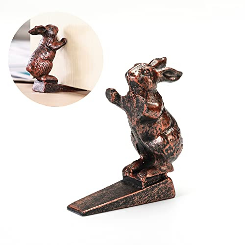 Rabbit Door Stoppers for Bottom of Door - Cast Iron Cute Bunny Door Stop - Antique Copper Decorative Door Stopper Wedge - 2.49 Lbs