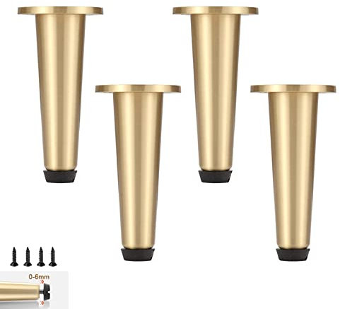kufu01 Brass Furniture Cabinet Legs,Coffee Table Legs,Sofa Legs Couch Chair Legs,Adjustable 0-6mm,for Bedside Cabinets,Bathroom Cabinets,TV Cabinets,3 Colors,with Screws,4pcs (8cm/3.1in,gold)