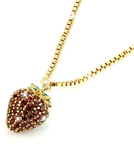 PAVELS Halskette ERDBEERE 18 Karat vergoldet für Damen Kette mit Anhänger mit Zirkonia Geschenke+für+Sie zum Geburtstag Liebe Freundschaft