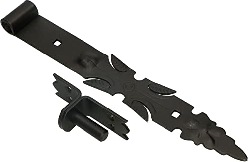 KOTARBAU® Bisagra para puertas y ventanas 400 mm, Gozne para atornillar + Quicio, Herraje para contraventanas, portones, verjas, Bisagra de acero, Bisagra decorativa negra, Bisagra de encaje, Retro
