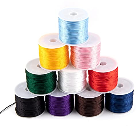 Framendino, 10 rotoli di corda di nylon da 1,5 mm di corda di seta per lavori fai da te, gioielli che fanno collana, nodo cinese per perline, filo 10 colori
