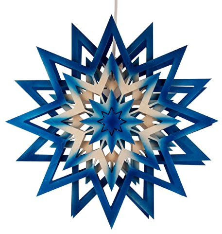 Fensterschmuck Weihnachtsstern blau-Natur beleuchtet