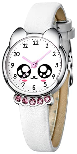 KDM Kinderuhr Mädchen Jungen Wasserdicht Kinder Uhr 3D Niedlich Cartoon Uhr Kinder Mädchen Zeit Leder Teaching Handgelenk Armbanduhr kinderuhr Analoge Rosa Weiß