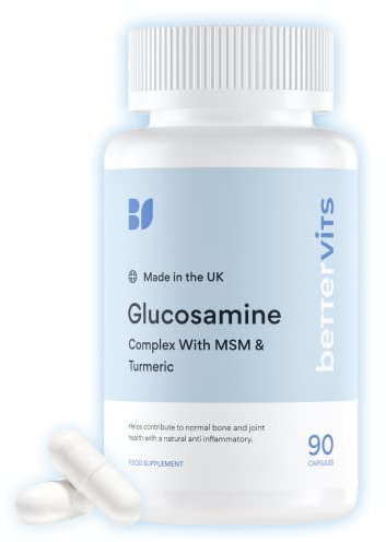 Bettervits Glucosamine Complex with MSM, Turmeric & Vitamin C | Glucosamine and Chondroitin High Strength | Joint Care Supplements for Men & Women | Supports Mobility & Flexibility - 90 Tablets